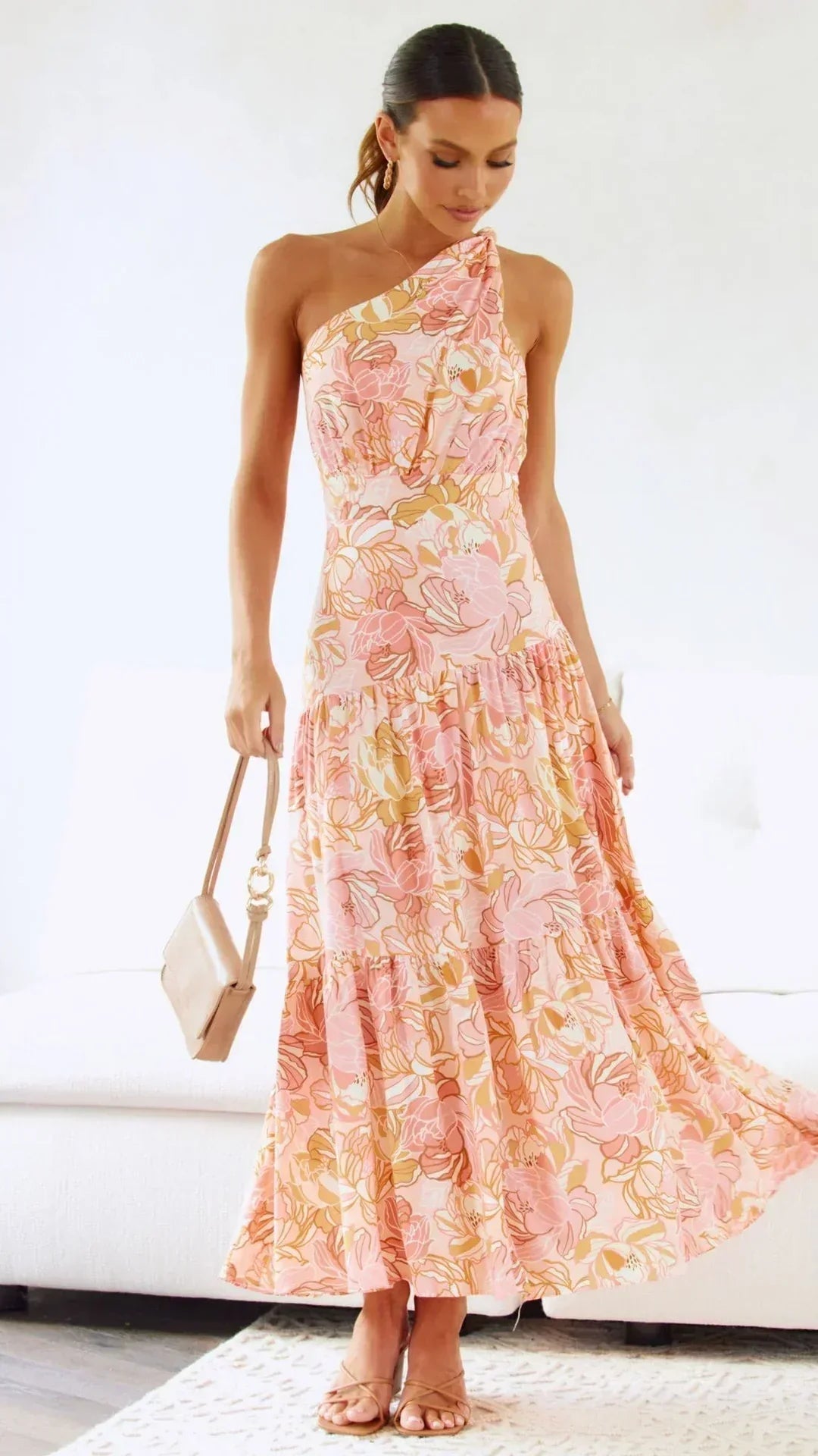 Cory - Robe à une épaule à imprimé floral