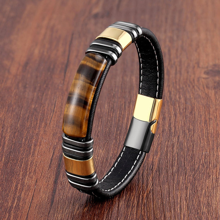 Bracelet homme en cuir avec design magnétique en acier inoxydable - Vulcan