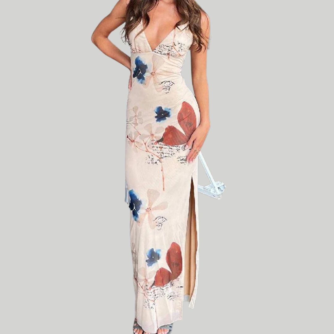 Esmi - Maxi robe à imprimé floral et décolleté en V