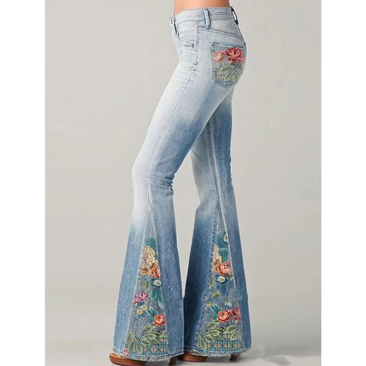 Jeans Vintage Femme - Brodé de Fleurs - Evasé