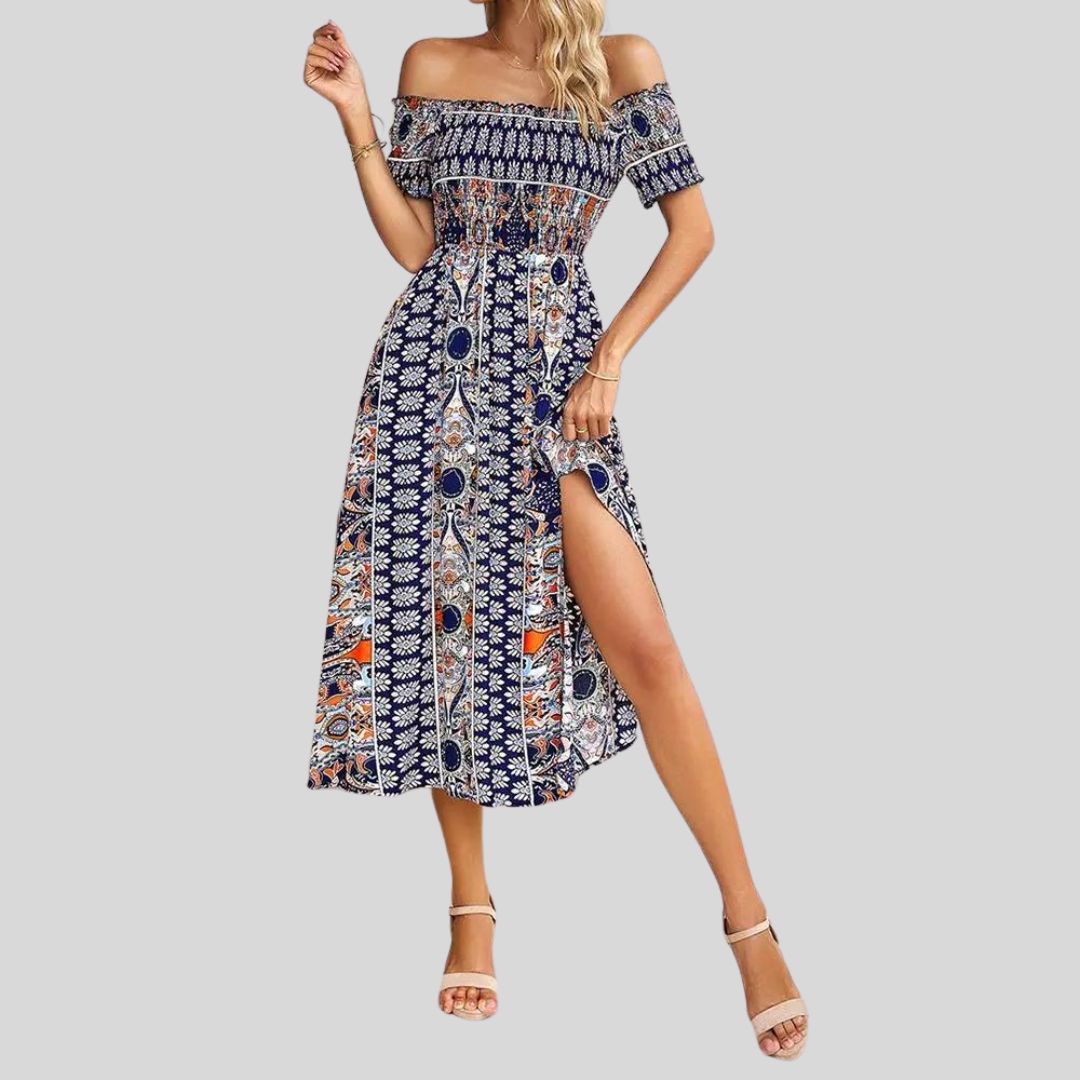 Aurora - Robe longue boho à épaules dénudées et à volants