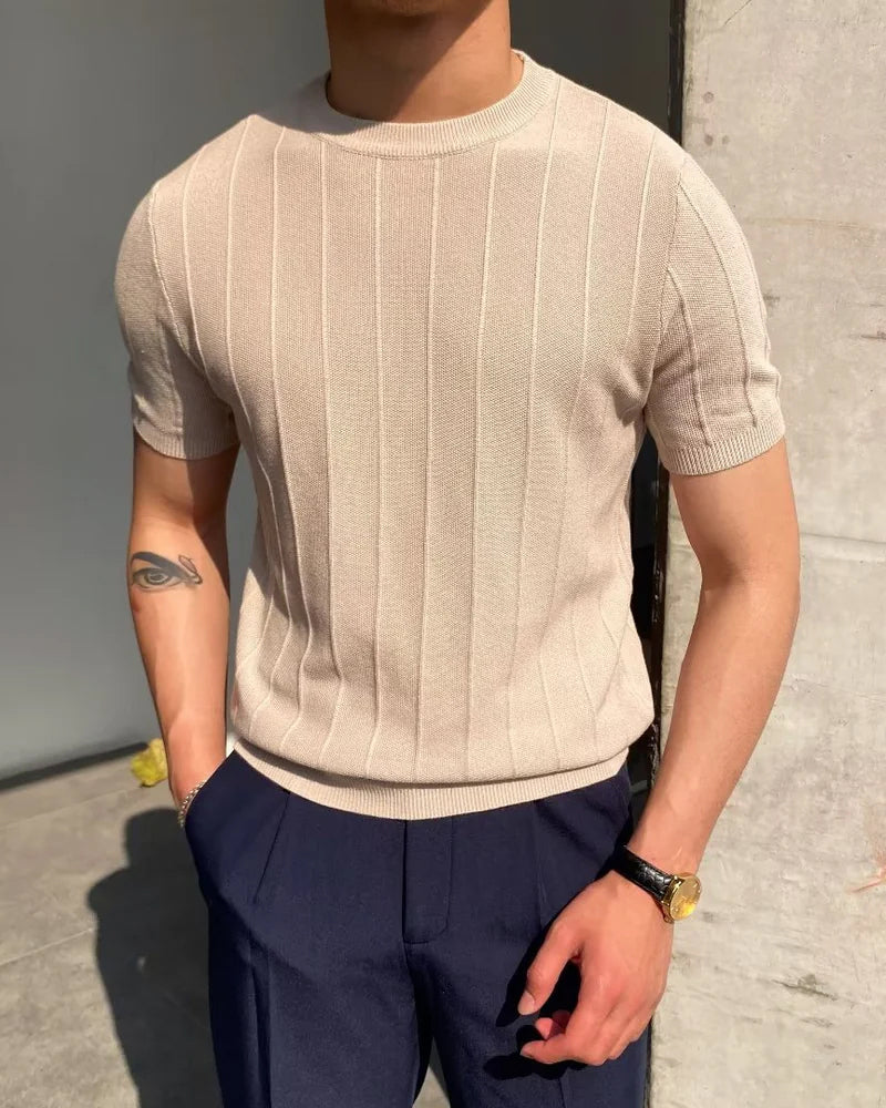 T-shirt côtelé pour hommes - Décontracté et respirant