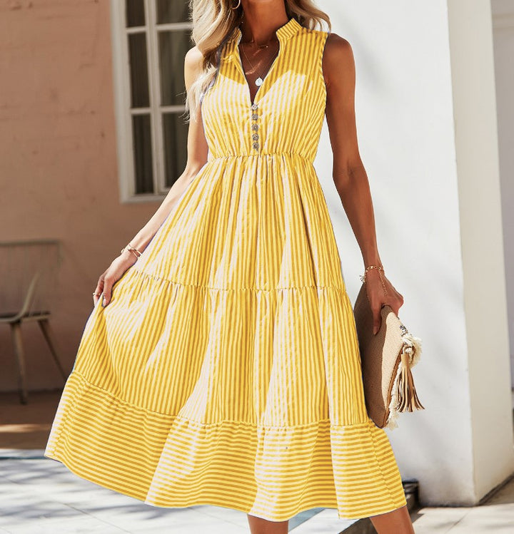 Robe midi sans manches pour femmes, style chemise rayée - Estela