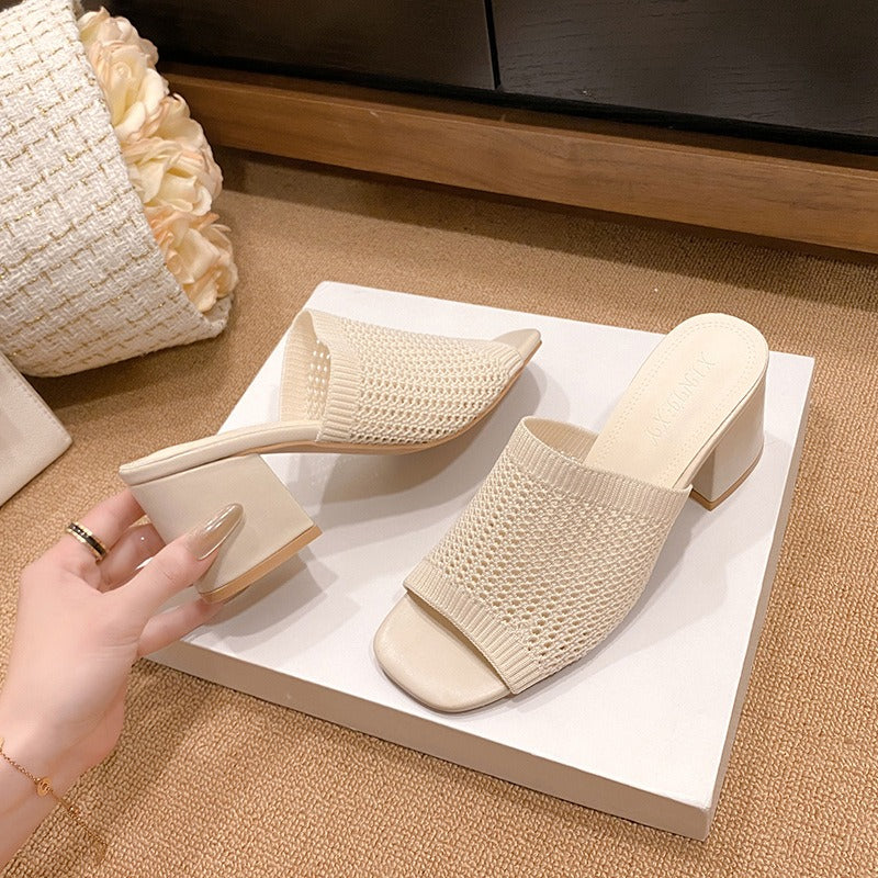 Sandales pour femmes en tissu respirant à talon carré épais - Renata