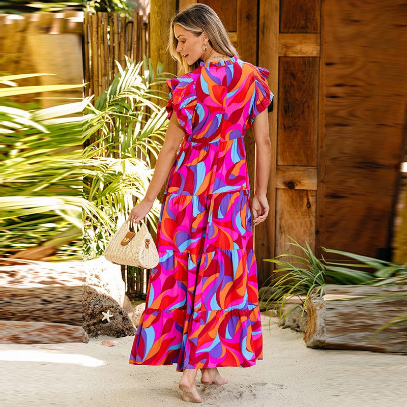 Robe longue et fluide à volants pour femmes - Adriana