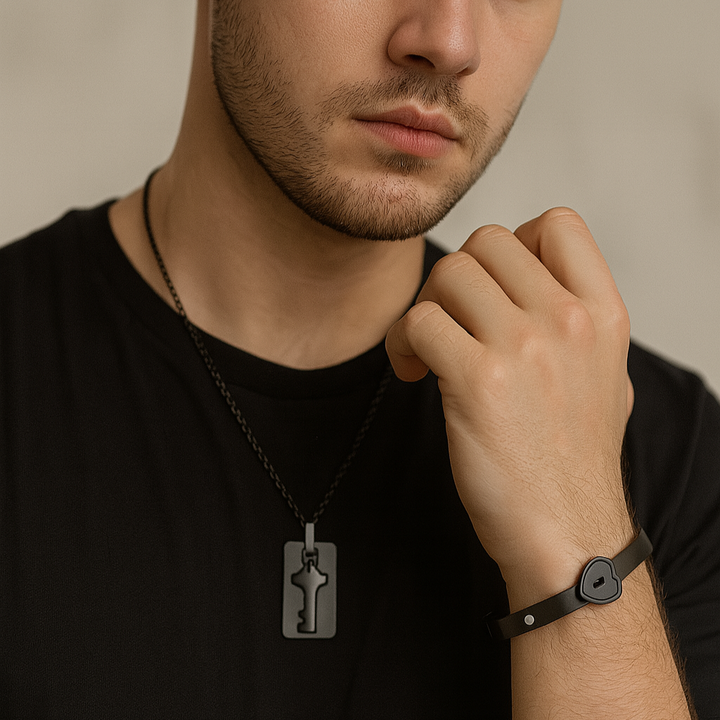 Parure couple cadenas et clé design cœur - Énclave