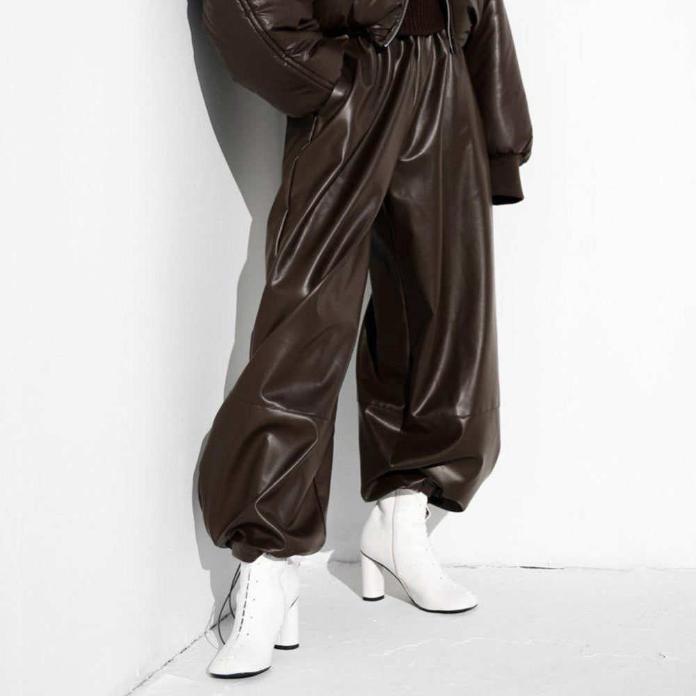 Pantalon effet cuir pour femme avec ourlet à lacets - Eirenne