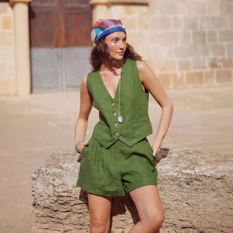 Selene - Ensemble en coton et lin vert