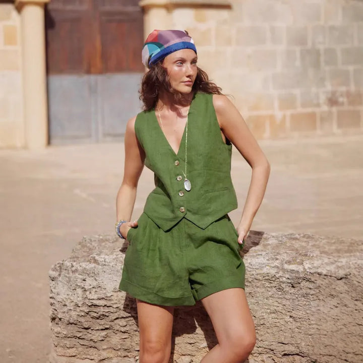 Selene - Ensemble en coton et lin vert