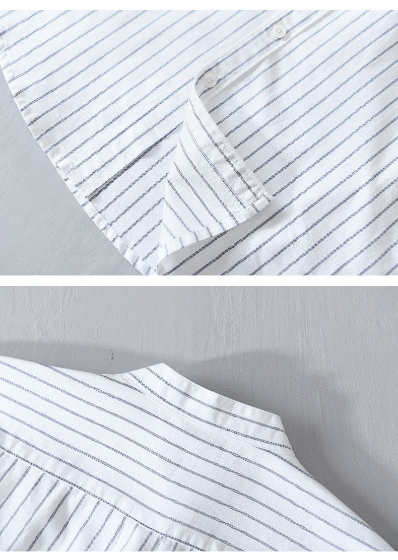 Chemise décontractée à rayures verticales et broderie minimaliste pour hommes - Nolan