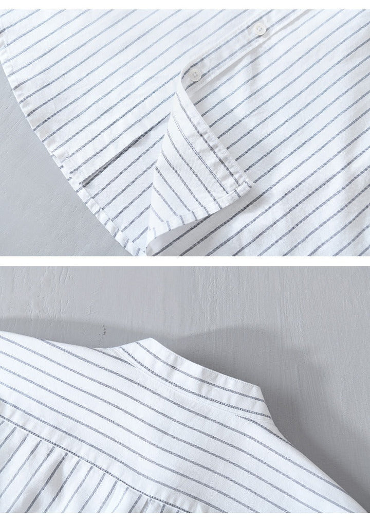 Chemise décontractée à rayures verticales et broderie minimaliste pour hommes - Nolan