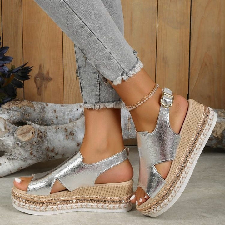 Sandales à talon compensé tressé pour femmes - Bleu clair