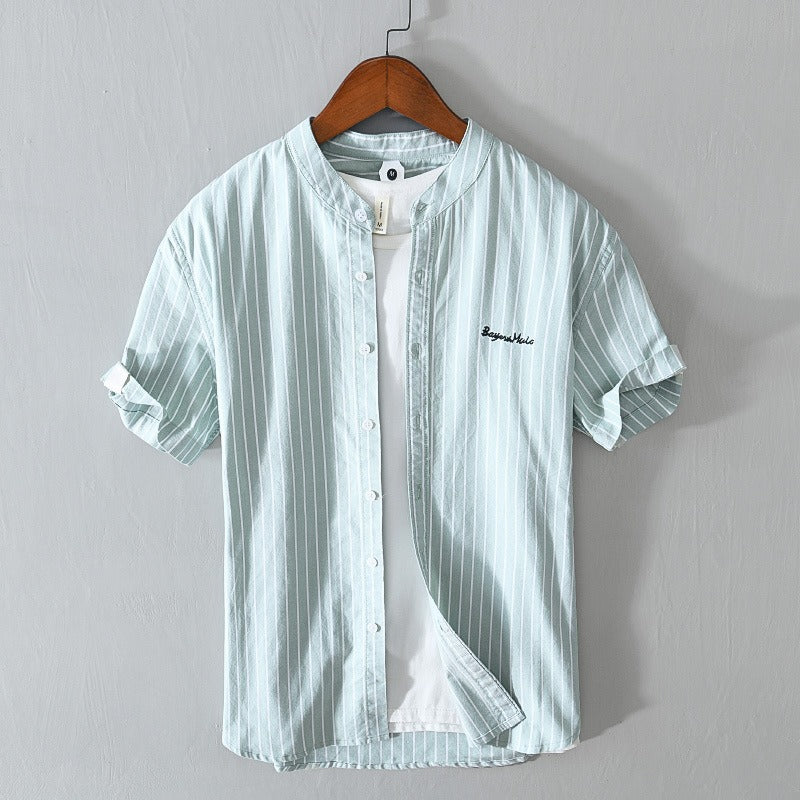 Chemise décontractée à rayures verticales et broderie minimaliste pour hommes - Nolan