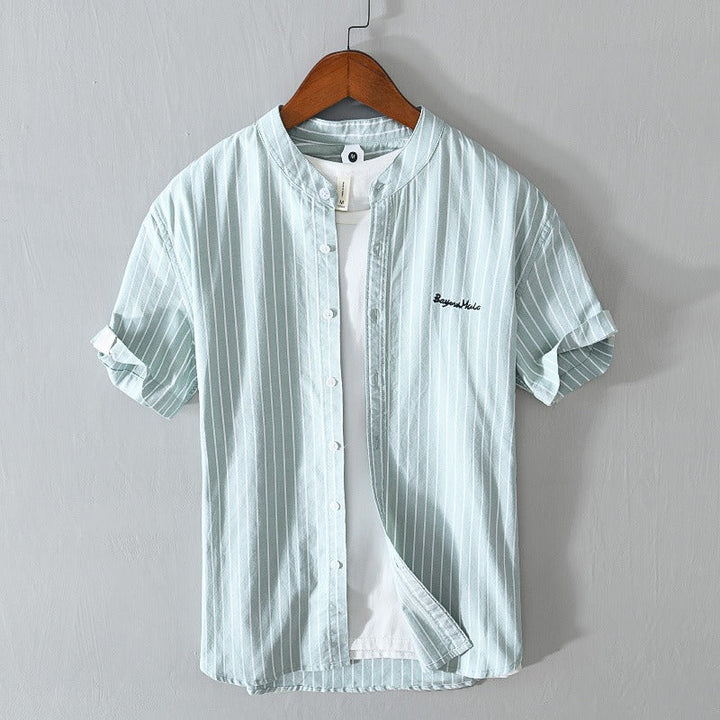 Chemise décontractée à rayures verticales et broderie minimaliste pour hommes - Nolan