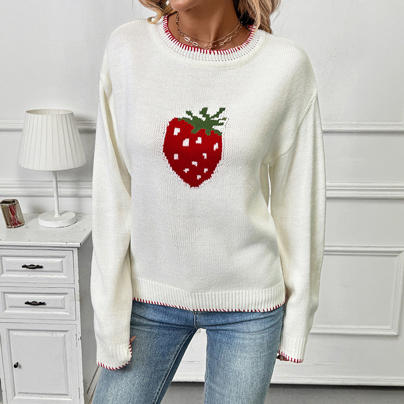 Pull en maille à motif de fraises pour femme - Liane