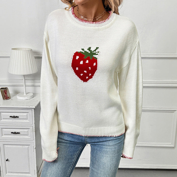 Pull en maille à motif de fraises pour femme - Liane