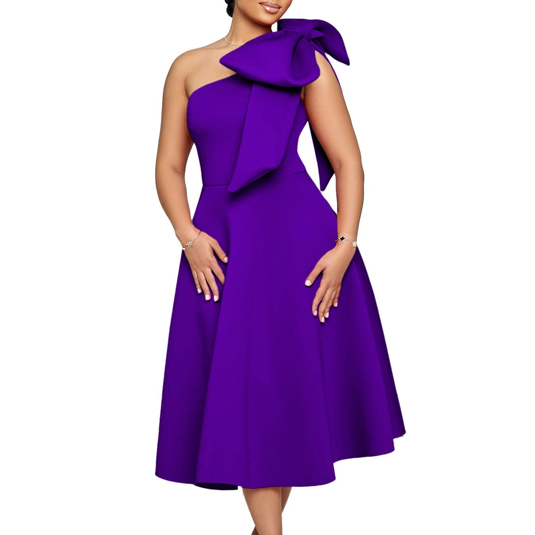 Robe midi pour femme avec nœud élégant sur une épaule - Mireya