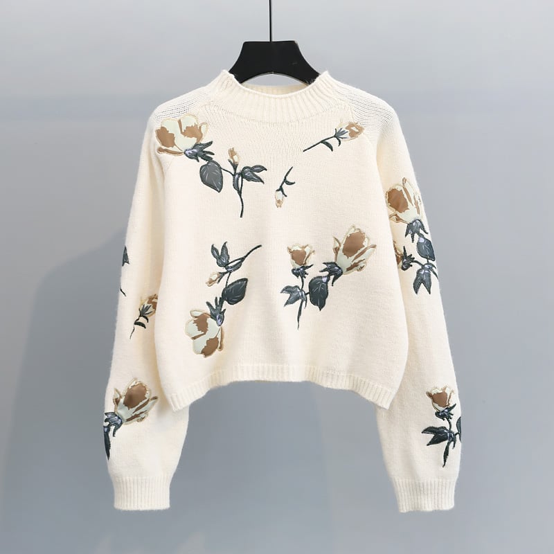 Pull en maille avec broderie florale pour femmes - Adrienne