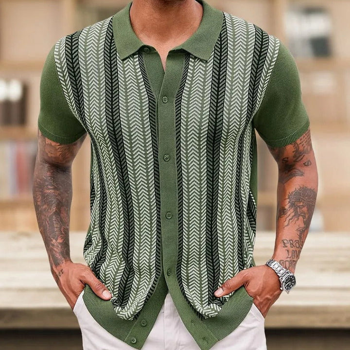 Polo décontracté à rayures verticales en jacquard tissé pour hommes - Marcelo