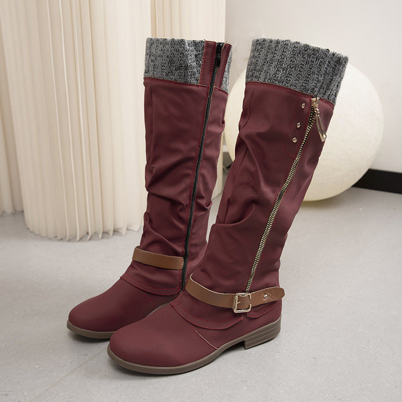 Bottes longues avec fermeture éclair et détails en laine - Mireille