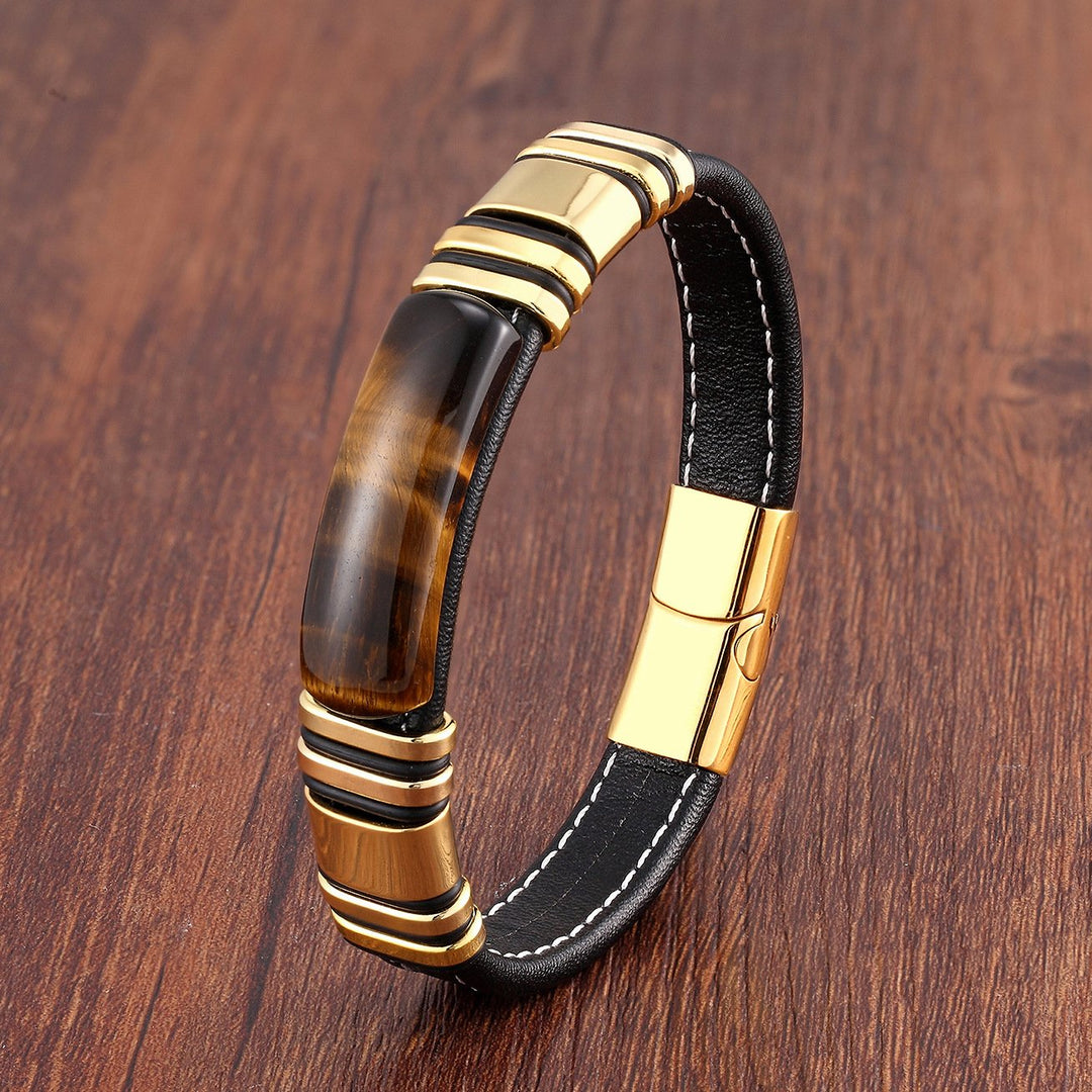 Bracelet homme en cuir avec design magnétique en acier inoxydable - Vulcan