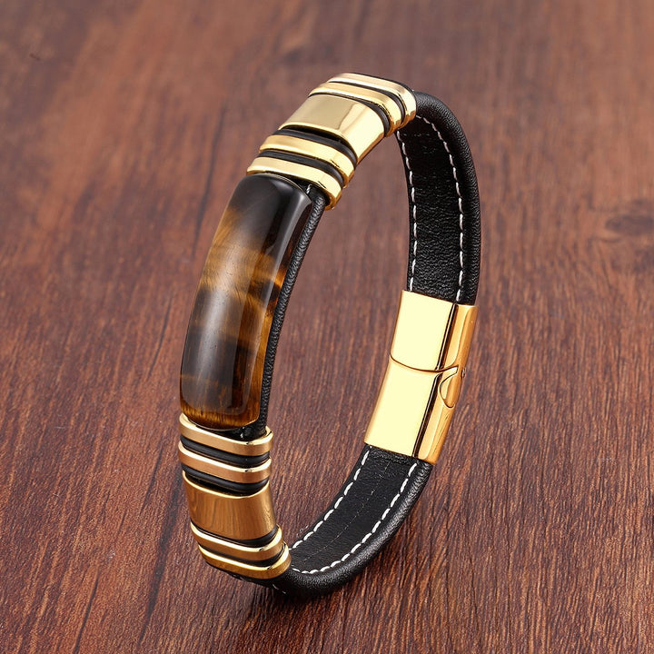 Bracelet homme en cuir avec design magnétique en acier inoxydable - Vulcan