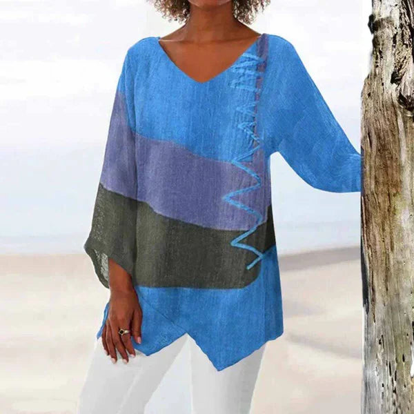 Eladie - T-shirt tricolore stylé pour femme, coupe décontractée
