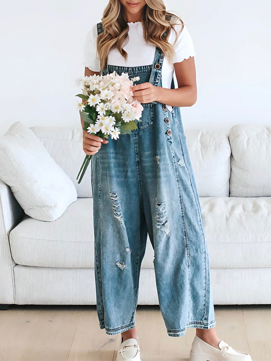Coupe décontractée, combinaison en jean look used - Jenna