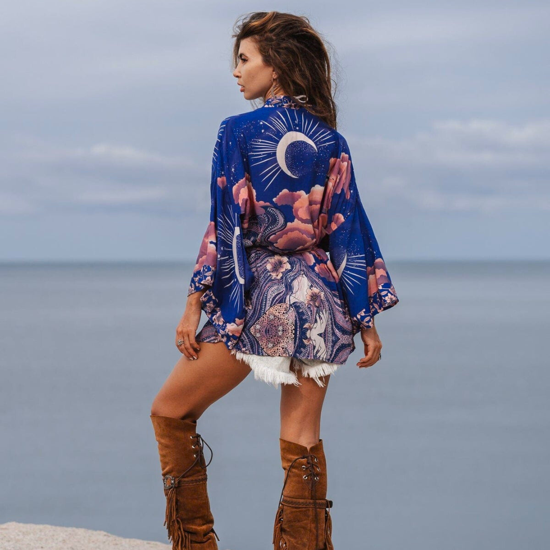 Heleen - Kimono femme lune bleue