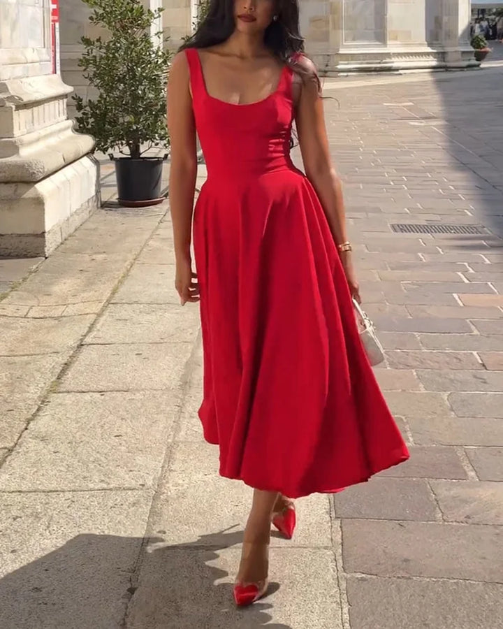 Kenya - Robe midi rouge à bretelles