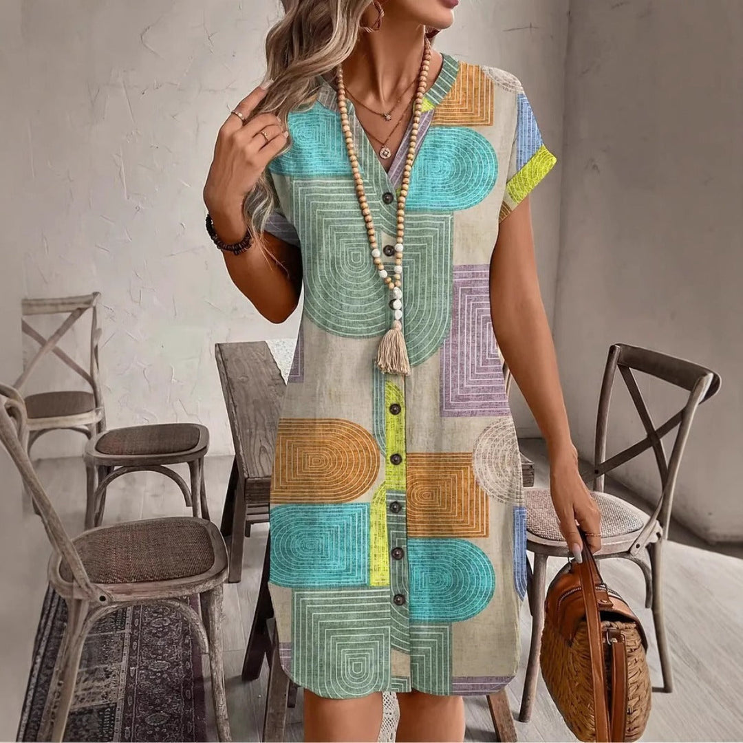 Robe courte pour femme, imprimé géométrique, style décontracté - Marta