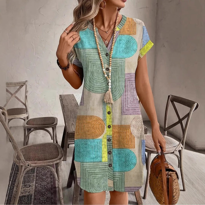 Robe courte pour femme, imprimé géométrique, style décontracté - Marta