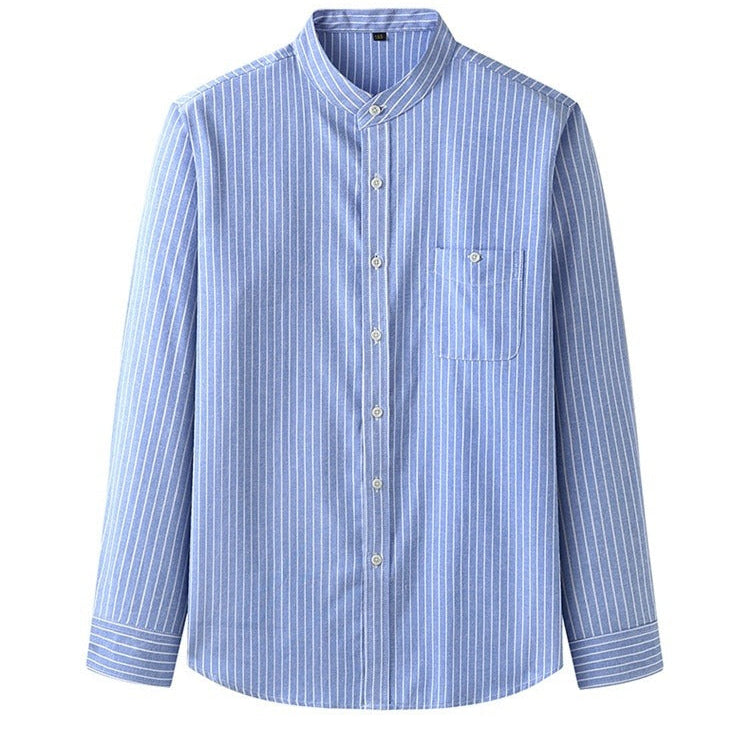 Chemise homme à rayures verticales et col mao, style décontracté - Iker