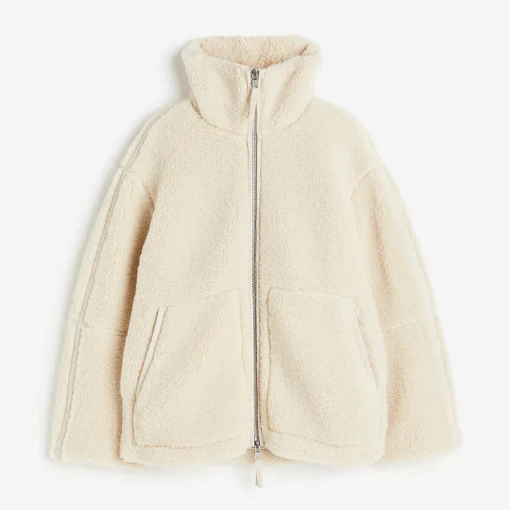 Manteau en peluche à fermeture ample sur le devant pour femmes, avec revers structuré - Eirene
