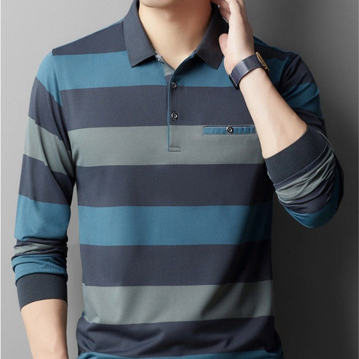 Polo homme à larges rayures en tissu extensible de style décontracté - Damian