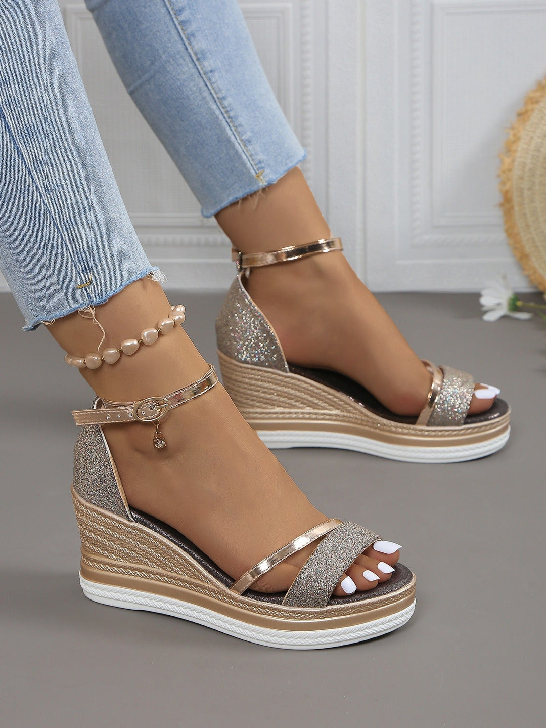 Sandales à paillettes pour femmes, élégantes et compensées - Jimena
