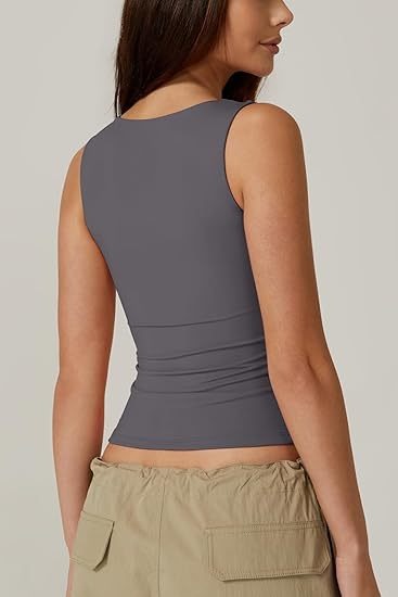 Top femme à encolure carrée et sans manches en tissu extensible - Elina