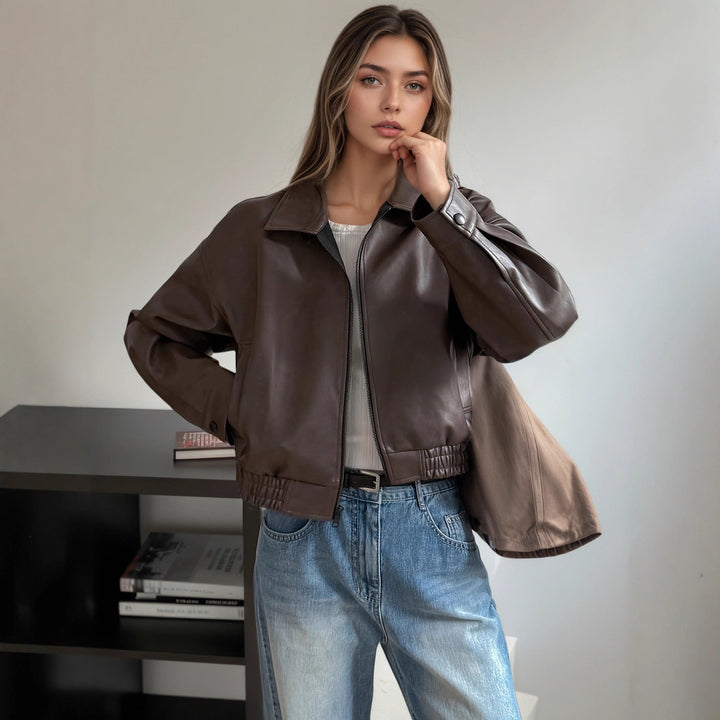 Veste en cuir femme manches longues - Elvira