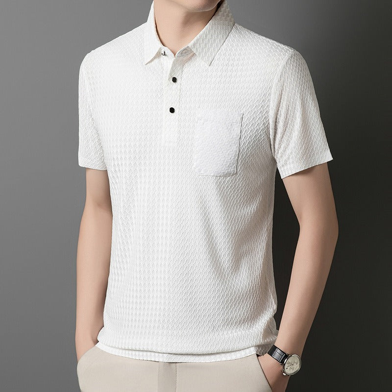 Polo géométrique tissé pour hommes avec poche avant - Marcelo
