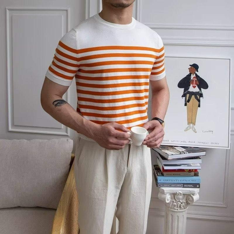 T-shirt homme en maille rayée de style classique - Mateo