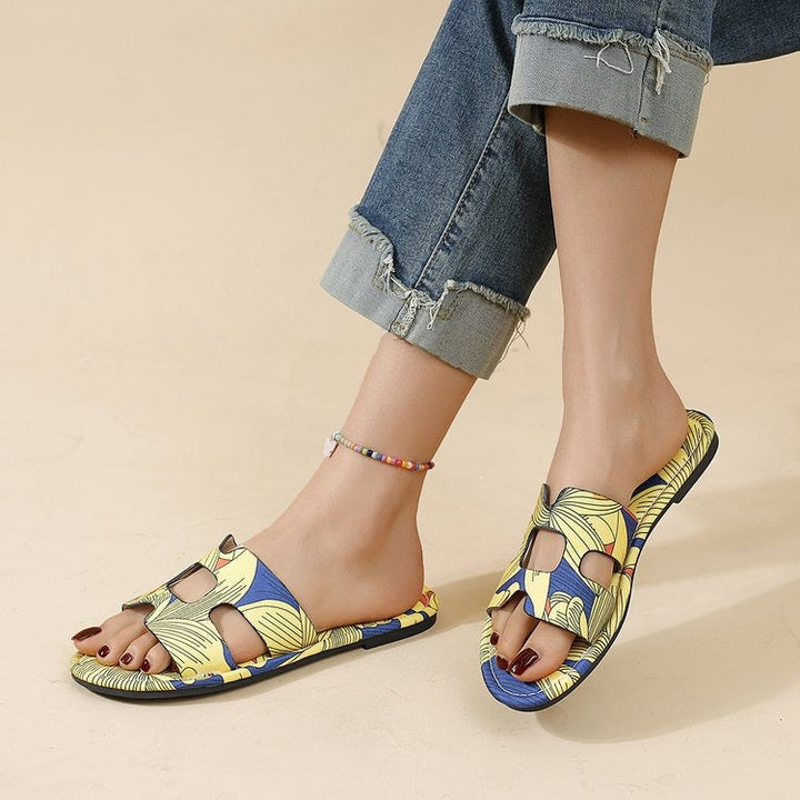 Sandales plates pour femmes au design tropical multicolore - Kaia