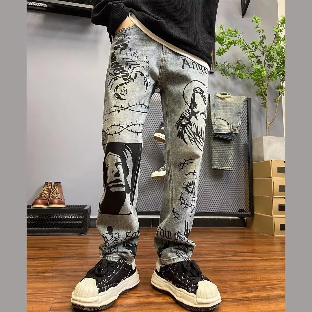 Jean droit à imprimé graphique - Halvard