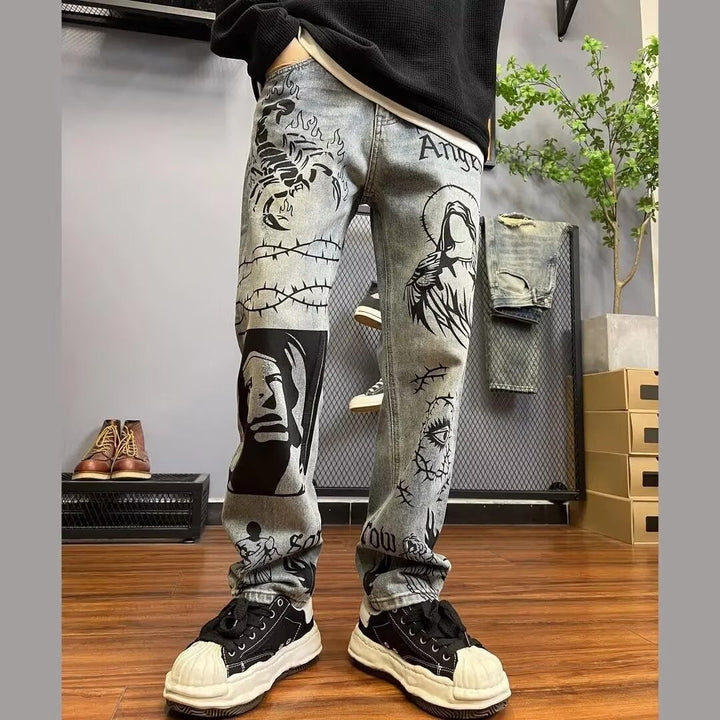 Jean droit à imprimé graphique - Halvard