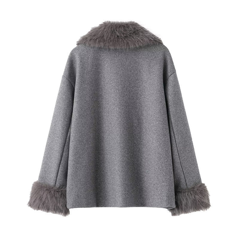 Manteau cape à col roulé en laine pour femme - Potter