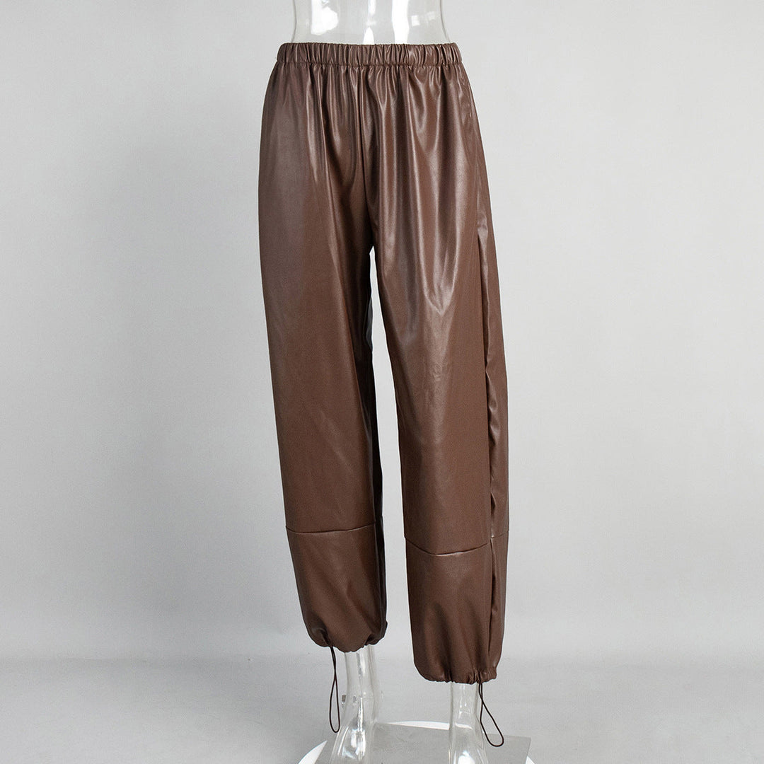 Pantalon effet cuir pour femme avec ourlet à lacets - Eirenne