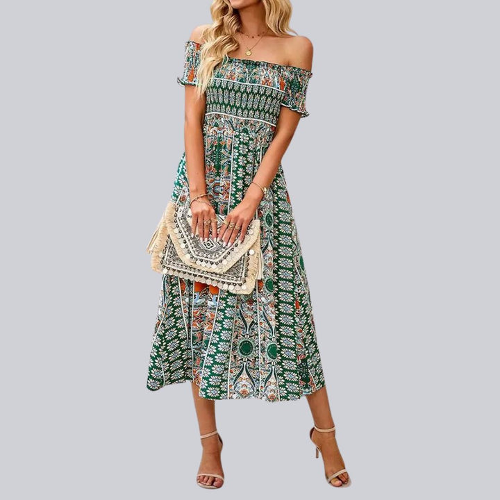 Aurora - Robe longue boho à épaules dénudées et à volants