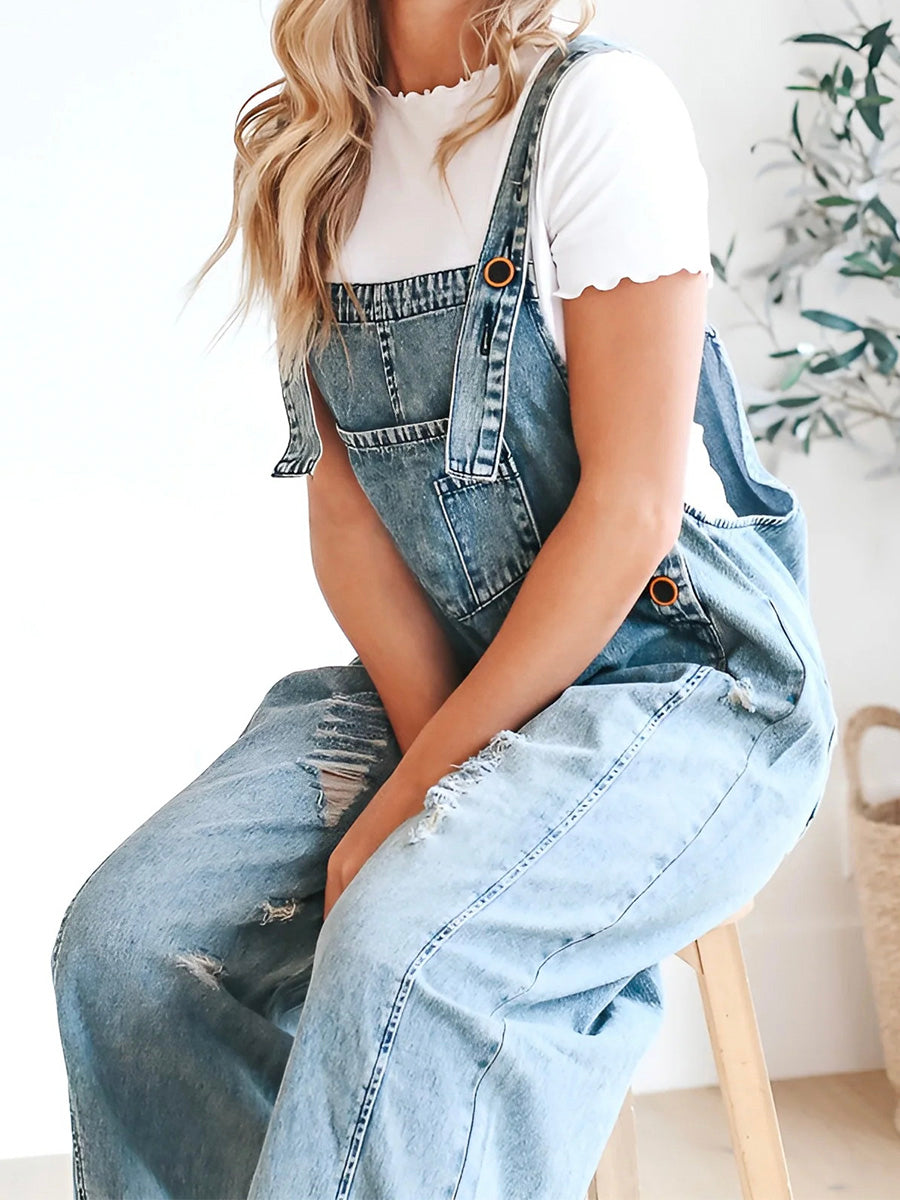 Coupe décontractée, combinaison en jean look used - Jenna