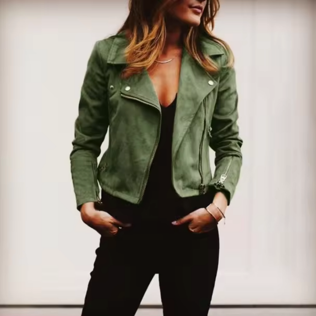 Veste de motard en daim avec fermeture éclair en métal - Samira