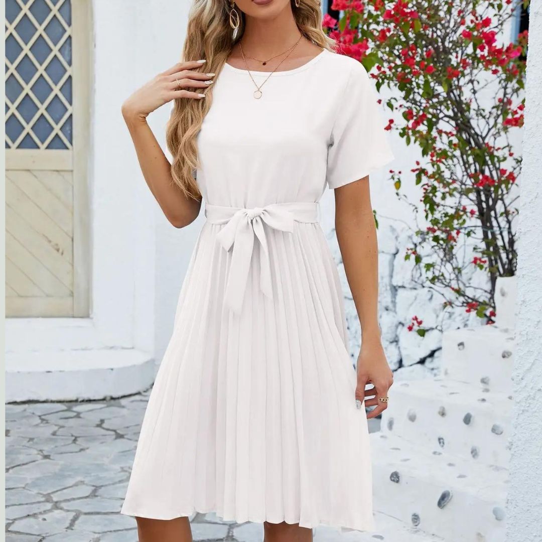 Bellavie - Robe midi classique plissée et nouée à la taille