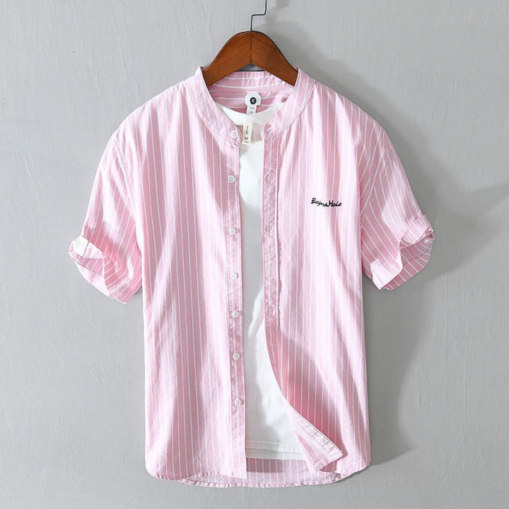 Chemise décontractée à rayures verticales et broderie minimaliste pour hommes - Nolan